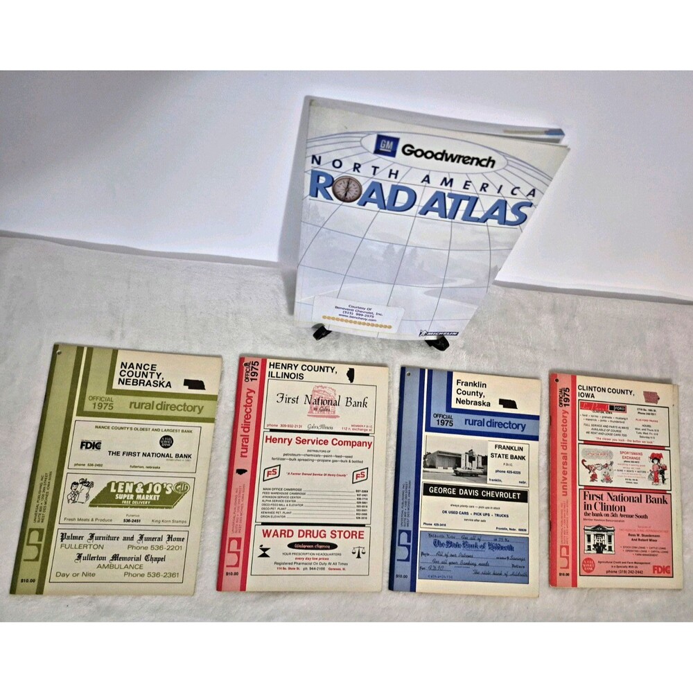 1975 Rural County Directories Lot of 4 IA IL NE Plat Maps Plus GM Road Atlas